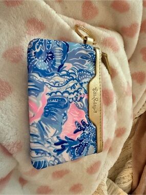 Lilly Pulitzer Gold-Trim Blue & Pink Floral Zip ID Holder and Coin Purse